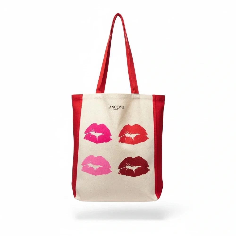 Lancôme Paris Red and Pink Kiss Print Tote Bag Canvas